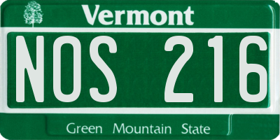 VT license plate NOS216