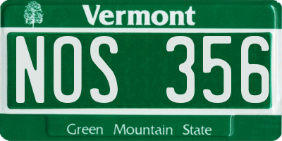 VT license plate NOS356