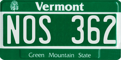 VT license plate NOS362