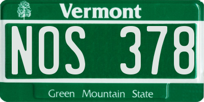 VT license plate NOS378
