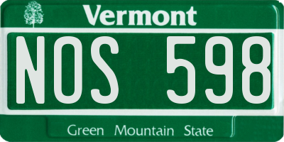 VT license plate NOS598