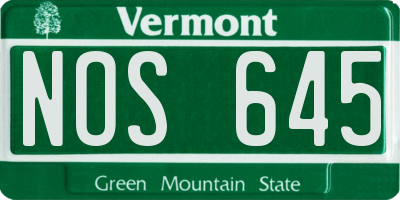 VT license plate NOS645