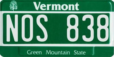 VT license plate NOS838