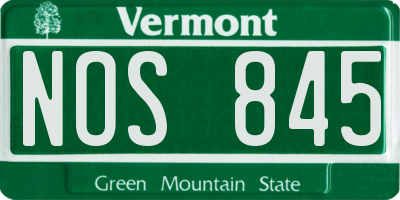 VT license plate NOS845