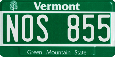 VT license plate NOS855