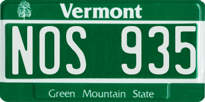 VT license plate NOS935