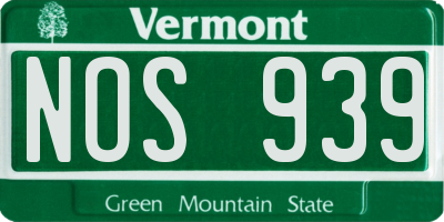 VT license plate NOS939