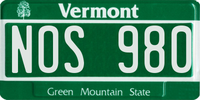 VT license plate NOS980