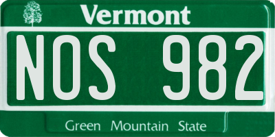 VT license plate NOS982
