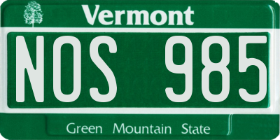 VT license plate NOS985