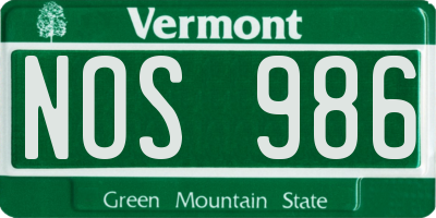 VT license plate NOS986