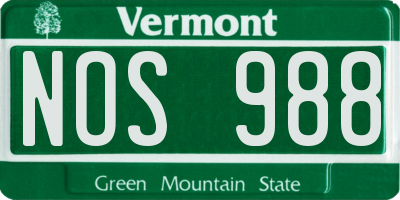 VT license plate NOS988
