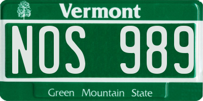 VT license plate NOS989