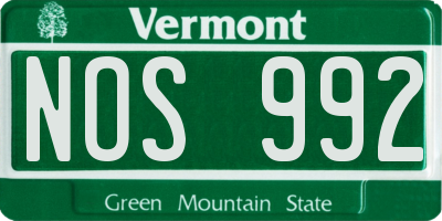 VT license plate NOS992