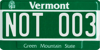 VT license plate NOT003