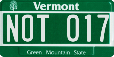 VT license plate NOT017