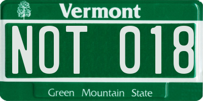 VT license plate NOT018