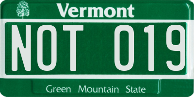 VT license plate NOT019