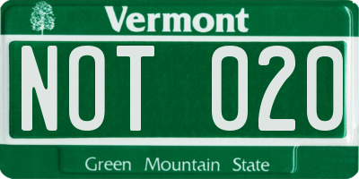 VT license plate NOT020