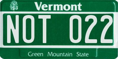 VT license plate NOT022
