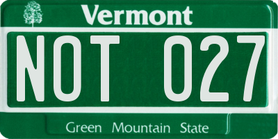 VT license plate NOT027