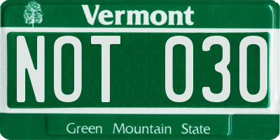 VT license plate NOT030