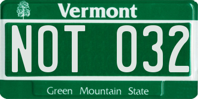 VT license plate NOT032