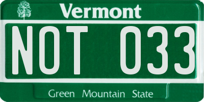 VT license plate NOT033