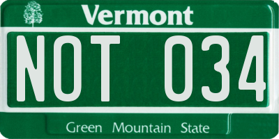 VT license plate NOT034