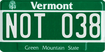VT license plate NOT038