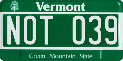 VT license plate NOT039