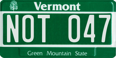 VT license plate NOT047