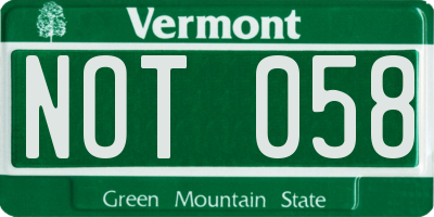 VT license plate NOT058