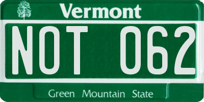VT license plate NOT062