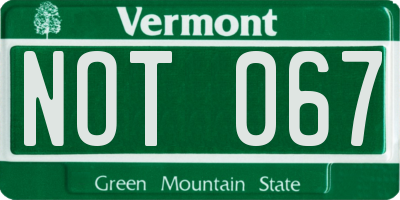 VT license plate NOT067