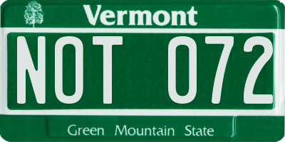 VT license plate NOT072