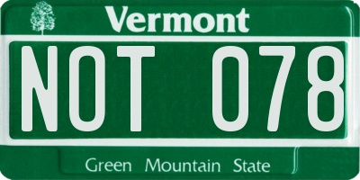 VT license plate NOT078