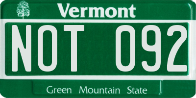 VT license plate NOT092