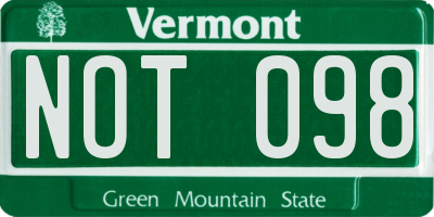 VT license plate NOT098