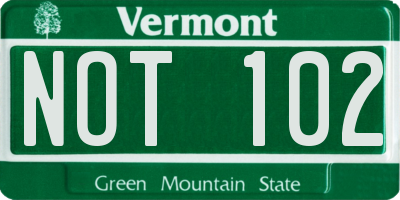 VT license plate NOT102