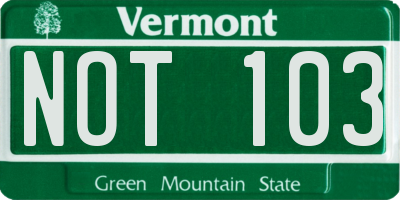 VT license plate NOT103