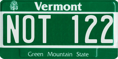 VT license plate NOT122
