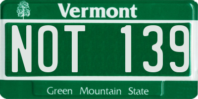 VT license plate NOT139