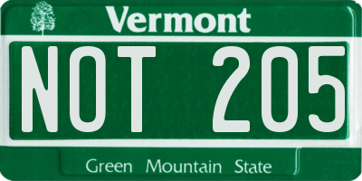 VT license plate NOT205