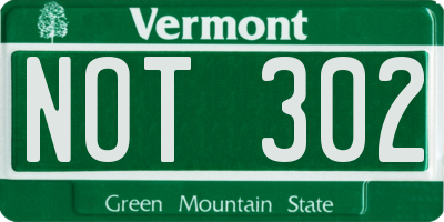 VT license plate NOT302