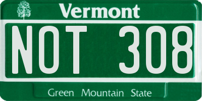 VT license plate NOT308