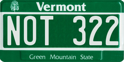 VT license plate NOT322