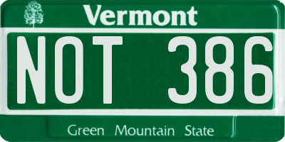 VT license plate NOT386