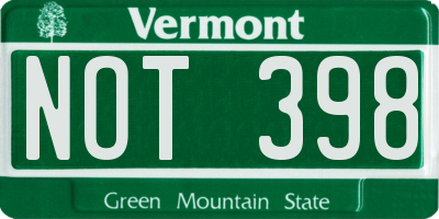 VT license plate NOT398