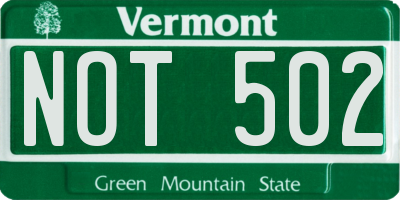 VT license plate NOT502